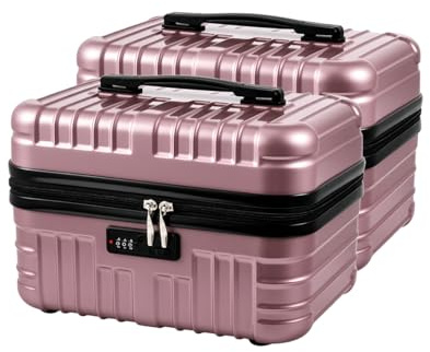 FERNVALE 2-Pack Travel Suitcase Cosmetic Box Lightweight Portable Makeup Case Retro Hand Luggage Organizer Small Carry On Boarding Travel Case with Password Lock for Business Trip Vacation Rose Gold