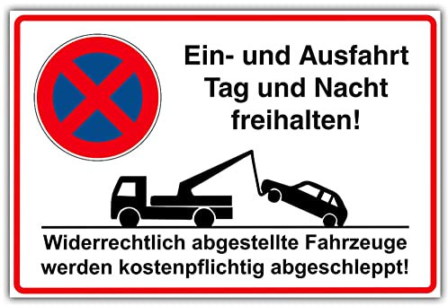 Schild Ein- und Ausfahrt Tag und Nacht freihalten! aus Alu/Dibond 300x200 mm - 3 mm stark