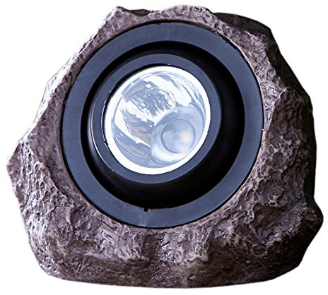 Dehner Premium Solarstein Pedra, Lichtfarbe kaltweiß, ca. 20 x 16.5 cm, Polyresin, braun/schwarz