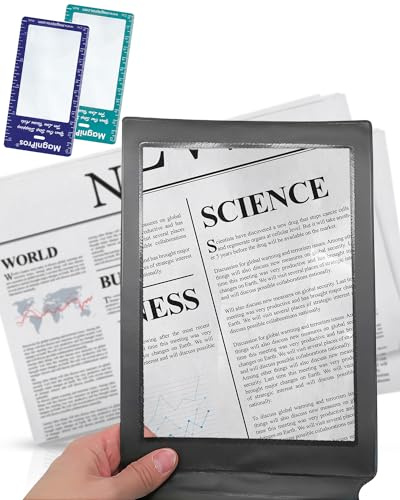 MAGDEPO 3X Full Page Magnifier Optical Large Magnifying Sheet with 2 Bookmark Magnifier Lens for Seniors & Low Vision Reading Books, Newspapers, Instructions, Hobbies, etc.