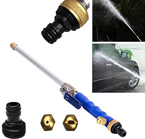 COTTILE Hochdruck Wasserdüse Wasserlanze mit Ausziehbarem Federschlauch 2 x Reinigungsdüse Spraydüsen Gartenschlauch Anschluss… (Blau)