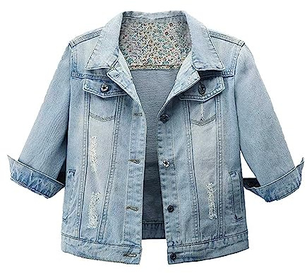 Hixiaohe Spring Summer Jean Jacket for Women Trendy Half Sleeve Button Down Short Denim Jacket Retro Cropped Trucker Coat