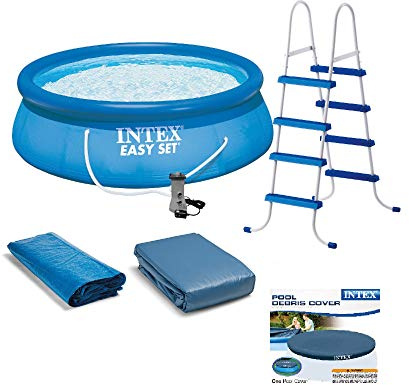 Intex Above Ground Swimming Pool, Ladder with Pump and 15’ Pool Debris Cover