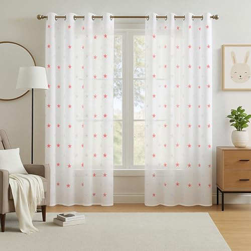Deconovo Cortinas Visillos para Ventana Cortina Traslúcida Decorativo con Ollaos para Salón Oficina 2 Piezas 140 x 290 cm Naranja