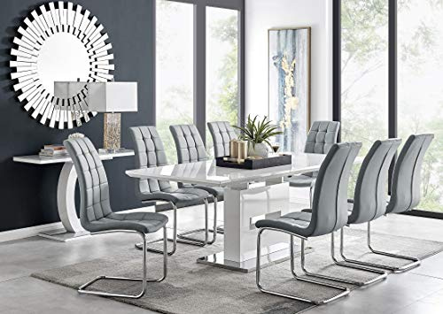 Furniturebox UK Arezzo Large Extending Dining Table and 8 Grey Murano Chairs Set
