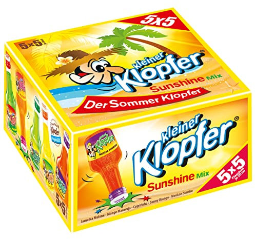 Kleiner Klopfer Sunshine Mix I 25 Mini Liköre à 20 ml I 5 beliebte Sorten Jamaika Melone, Mango Maracuja, Caipirinha, Sunny Orange & Mexican Sunrise I 17 % Vol. I Likör-Mix für Geburtstag & Karneval