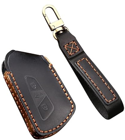 ontto Leder Autoschlüssel Hülle Passt für VW ID.3 ID.4 Golf 8 8.5 Seat Leon Tarraco Ateca für Skoda Kodiaq Octavia Elroq 2020-2025 Fernbedienung Cover Schlüsselhülle Etui Schlüsselanhänger -Schwarz