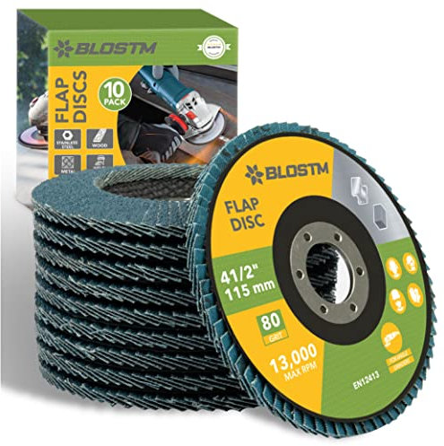 BLOSTM 10 fächerscheiben 115 mm - Korn 80 Zirkonia Schruppscheibe zum Entlacken, Entrosten, Schleifen, Schleifen mit Holz & Metall - 10 Stück