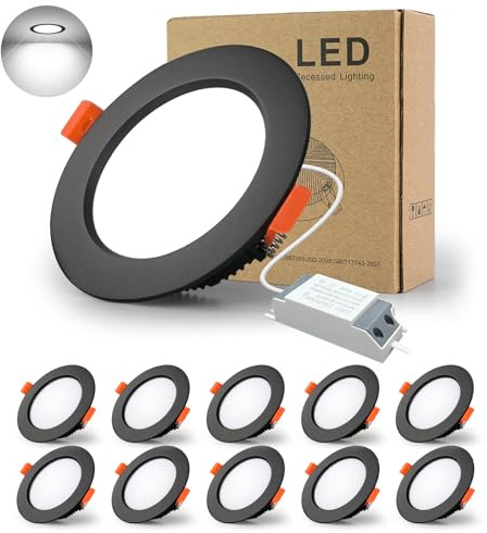 BAGZY 10x Faretti LED da Incasso per Cartongesso,7W Luci Ultrasottili da Soffitto e per l’illuminazione da Interno IP44,Bianco Freddo 6000K,700 Lumen,AC 220-240V,Foro Incasso 80-90mm(Nero)