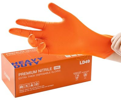 LANON 8 Mil Orange Einweghandschuhe Nitrilhandschuhe, Mechaniker, Langlebig, Lebensmittelecht, Latexfrei, Puderfrei, Volldiamantbeschichtet, XL
