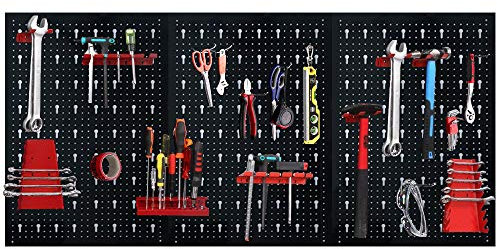 NAIZY Pared perforada de metal para herramientas, 120 x 60 x 2 cm, con accesorios, 17 piezas, surtido de ganchos, chapa perforada para taller
