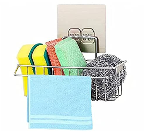 Gelanty Spülbecken Organizer, Küchen Organizer Schwammhalter Küche Edelstahl Spüllappenhalter küchenutensilien mit Klebehaken -Kein Bohren Erforderlich