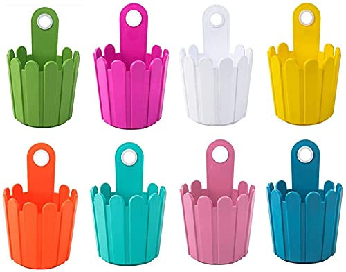 TSTSM 8 Stück Hängende Kunststoff Blumentopf Wand Pflanzer Hängetöpfe Set Blumentopf Bunt Wanddekoration Balkontopf Für Gartendekoration