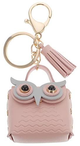 ABOOFAN Mini Geldbörse Schlüsselanhänger PU Leder Eule Quaste Rosa Kreditkartenetui Kleingeld Tasche Anhänger Dekoration für Autoschlüssel Handtasche Rucksack Muttertag Geburtstag Geschenk