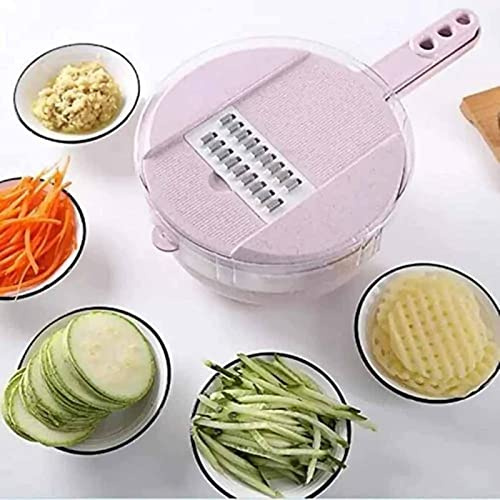 Mandolin Slicer, 12 in 1 Multi-Function Kitchen Veg Cutter, Replaceable Food Chopper with Egg Separator, with Drain Device, Egg White Separator, Kitchen Tool
