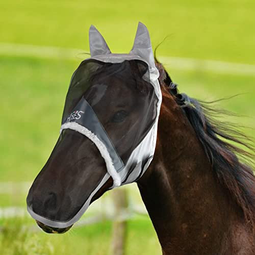 Horses, Fliegenohren Fly Shield Plus, Leichte und Atmungsaktive Fliegenmaske, Behindert Nicht das Sichtfeld des Pferdes, Augen und Gehörschutz (S, Grau)