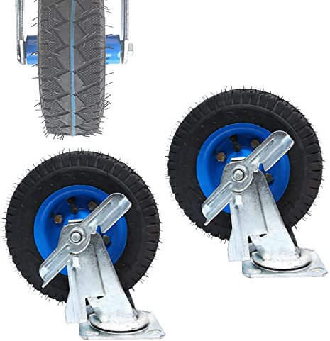 WORDFUN Plattformwagen Rad 2 Stück 200mm/250mm, Geräuschlose Schwerlast Räder Mit Bremse, Schrauben & Metallplatten, 360 Grad Drehbar Luftreifen Gummi Rollen, 400 Lb Last Auf Einzelrolle