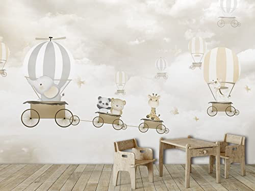 Oedim Fotomural Infantil Vinilo para Pared Animales en Globo Aerostático sobre Cielo, Mural, Fotomural Vinilo Decorativo, 350x250cm, Decoración comedores, Salones, Habitaciones