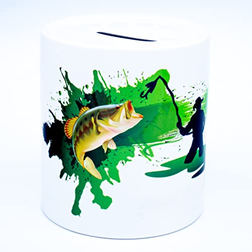 Angler Spardose mit Fisch Geldgeschenk Sparschwein Angeln Sparbüchse Fischer Sparkasse Zubehör Angelzubehör Geschenke für Männer Frauen Fischen Anglerzubehör Fishing Geburtstag Verpackung Kinder