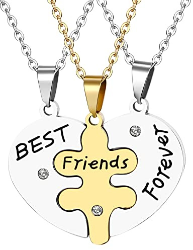 OIDEA Personalisiert Herz Puzzle BFF Freundschaftskette 2/3/4/5 Edelstahl Kette für Freunde Familien Mädchen Jungen Partner Paare, Gold/Schwarz/Silber