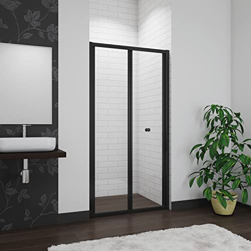 Bathroom Matt Black 700mm Bi Fold Shower Enclosure Shower Door Screen Safety Glass 5mm