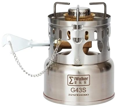 IWALKER G43S Réchaud de camping portable | Réchaud à essence extérieur silencieux | Avec pièces de rechange pour brûleur, buse à jet et aiguille pour randonnée, voyage, pique-nique, urgence