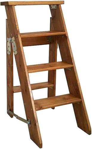 4 Stufen Holz-Klappleiter, Hocker, Fußhocker, Trittleiter für Erwachsene, tragbare Schuhbank, Blumenregal, Innenküche, Badezimmer (Farbe: Holzfarbe) (Holzfarbe)