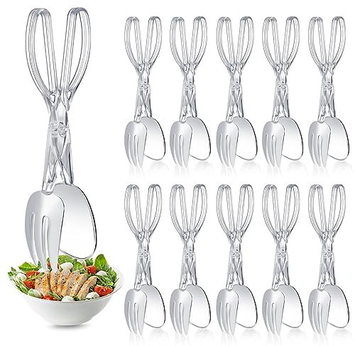 Tioncy 12 Pack Plastic Salad Scissor Tongs 11.5 Inches for Serving Reusable Food Tongs, Clear Utensils for Chef Cooking, Kitchen, Buffet, Party, Catering Supplies