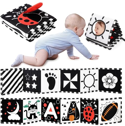 URMYWO Contraste Libro Juguetes bebé Negro Blanco Doble Cara Suave Teléfono con Espejos Regalo para Bebés 0-3 Meses