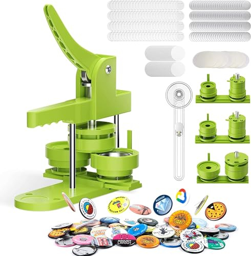 Badge Maker Button Press Machine 58+32+25mm DIY Pin Making Kit with 400pcs Button Parts and Circle Cutter for Custom Button