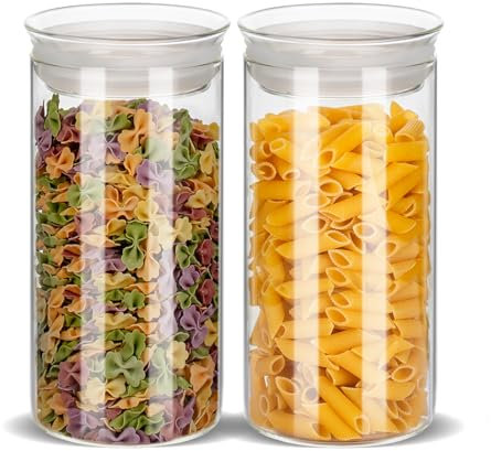 ZENS Moderne Vorratsdosen aus Glas, 2 Stück, 1,4 l, Klarglasbehälter mit luftdichtem Deckel, großer Behälter für Küche, Speisekammer, Nudeln, Zucker, Mehl, Kaffee, Nudeln, Tee