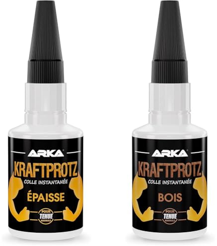 ARKA - KRAFTPROTZ EPAISSE 50 g | Colle instantanée extra forte | Idéale comme colle plastique & KRAFTPROTZ BOIS 50 g | Colle à bois transparente