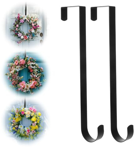 Molain Lot de 2 Crochets de Couronne en Acier Inoxydable - Pour Porte Extérieure - Halloween, Noël, Mariage, Maison, Bureau - Noir