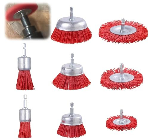 8 spazzole in nylon, con attacco esagonale da 1/4, 8 misure, spazzola per trapano in nylon, per rimuovere la vernice anticorrosione, filo abrasivo, set di spazzole abrasive