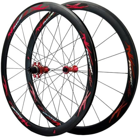 LPYDWZ 700C Rennrad Radsatz, Aluminiumlegierung 40MM Rennfelge Schnellspanner 24 Loch Rundspeichen Fahrrad Vorder Und Hinterräder V-Bremse for 8-12 Gang(Rot)