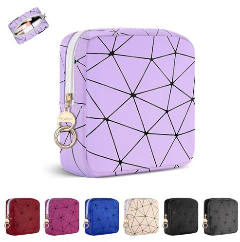 Trousse Maquillage Femme Petit Mini Pochette Rangement à Maquillage Kit Voyage Essentiels Produit Trousse de Toilette en PU Cuir Imperméable Cadeau pour Femme Fille Enfant Anniversaire(Violet-1pc)