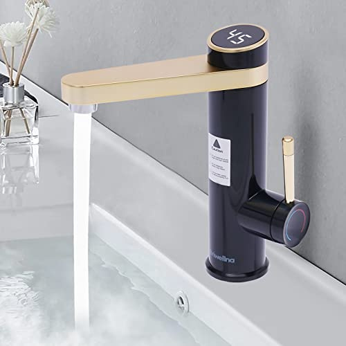 Robinet électrique avec chauffe-eau instantané et affichage de la température LED lisible, 3200 W, chauffage rapide, robinet rotatif à 120°, chauffe-eau instantané pour cuisine, salle de bain (noir)