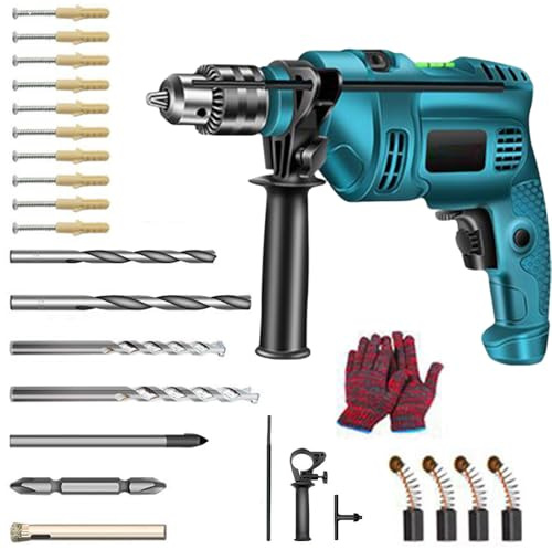 Professional Drill Power Tool Set, 1500W Electric Drill Multi-Function Electric Impact Drill Home Wood Rock Cutting Home Wall Drilling (Blue)
