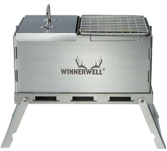 Winnerwell Portable Camping Cook Grill Stainless Steel Outdoor Grill and Fire Pit with Pot Lid for Stews Soups and BBQ Ideal for Camping Picnic and Backpacking