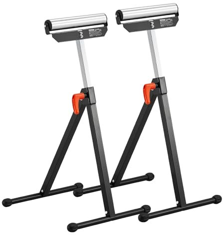 VEVOR 2-Pack Roller Stands, 135 lb Load Capacity, 26.8-42.5'' Adjustable Height, Folding Heavy Duty Design with 11.5 in Polished Steel Roller Head, for Table Saw Outfeed Woodworking Extension Support