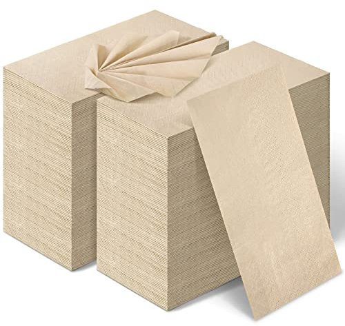 WILLBOND 100 Packs Disposable Paper Napkins Bulk Bamboo Paper Towels Disposable Hand Towels for Bathroom Eco Unbleached Brown Dinner Napkins