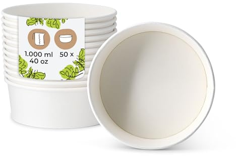 BIOZOYG Salatschale 50 Stück 1000 ml weiß - Bowl Schüssel Suppenschalen Einwegschalen to go - Einweggeschirr Deli Container Bowl to go - Kartonschale Einweg Mealprep Suppenbehälter