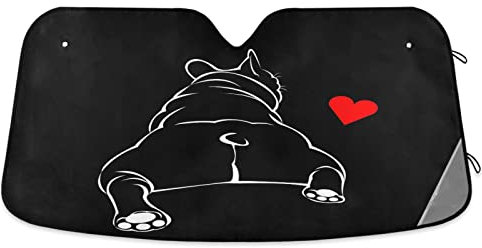 Frontscheibenabdeckung Französische Bulldogge Mit Herz Autoscheibenabdeckung Sonnenschutz Windschutzscheibenabdeckung Einfache Lagerung Windschutzscheibe Für SUV Wohnmobil Truck M