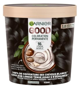 Garnier - Permanente Haarfärbung – ohne Ammoniak – 90% Inhaltsstoffe natürlichen Ursprungs – vegane Formel – Sheabutter – 100% weiße Haarabdeckung – Dunkelbraun Schokoladenschwarz (3.0) – Good
