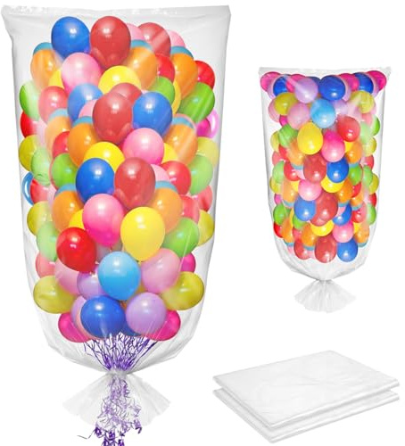 Confezione da 2 sacchetti grandi per palloncini (228 x 150 cm), in plastica trasparente, per matrimoni, compleanni e feste