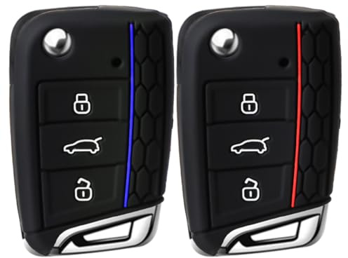 2 Stück VW Schlüsselhülle für VW Golf 7 Polo Skoda MK7 Octavia Fabia Ibiza | Silikon Autoschlüssel Hülle 3 Tasten Schlüssel Cover für Touran Seat Arona Leon 5F GTI Tiguan T-Roc Car Key Cover Schutzhülle