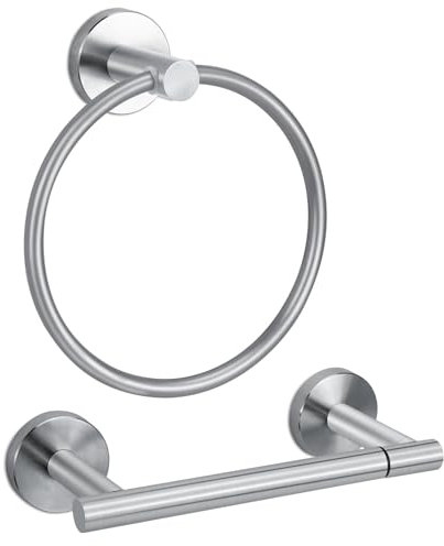 Toilet Roll Holder 2 Pieces, Stainless Steel Towel Ring and Toilet Paper Holder, Wall Mounted Towel Holder for Bathrooms, Waterproof Rust Resistant Bathroom Accessory (Silver)
