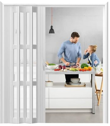 Concertina Door - Pleated Magnetic Folding Internal Screen Gate for Security, Sturdy Acrylic Panel Accordion Door for Patio, Cupboard, Closet