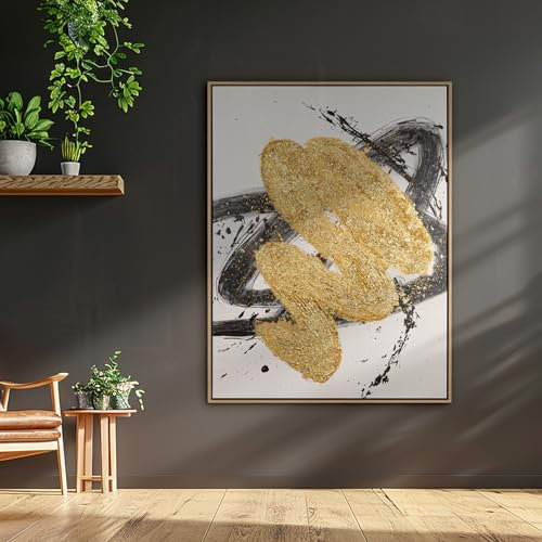 XXL Gemälde handgemalt - Harmonie des Unbekannten - 150x200cm groß, mit Schattenfugenrahmen Eiche Hell, für Wohnzimmer Schlafzimmer, Büro, ein hochformat Wandbild als Leinwandbild