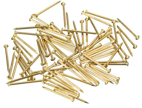 QUARKZMAN 280Pcs Clavos Pequeños de Latón, Tornillos de Madera 1.2x20mm(DxL) Cabeza Redonda para Proyectos de Bricolaje en Madera, Cajas Decorativas y Hogar, Tono Latón